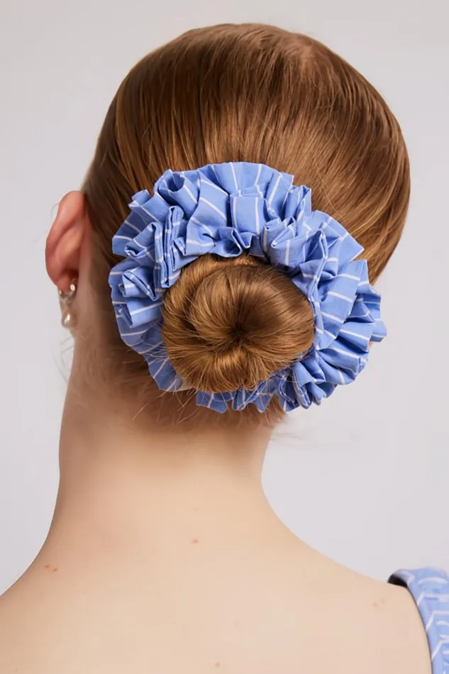 Women Hair Accessories Damson Madder Garter Scrunchie 8211 Blue And White Stripe