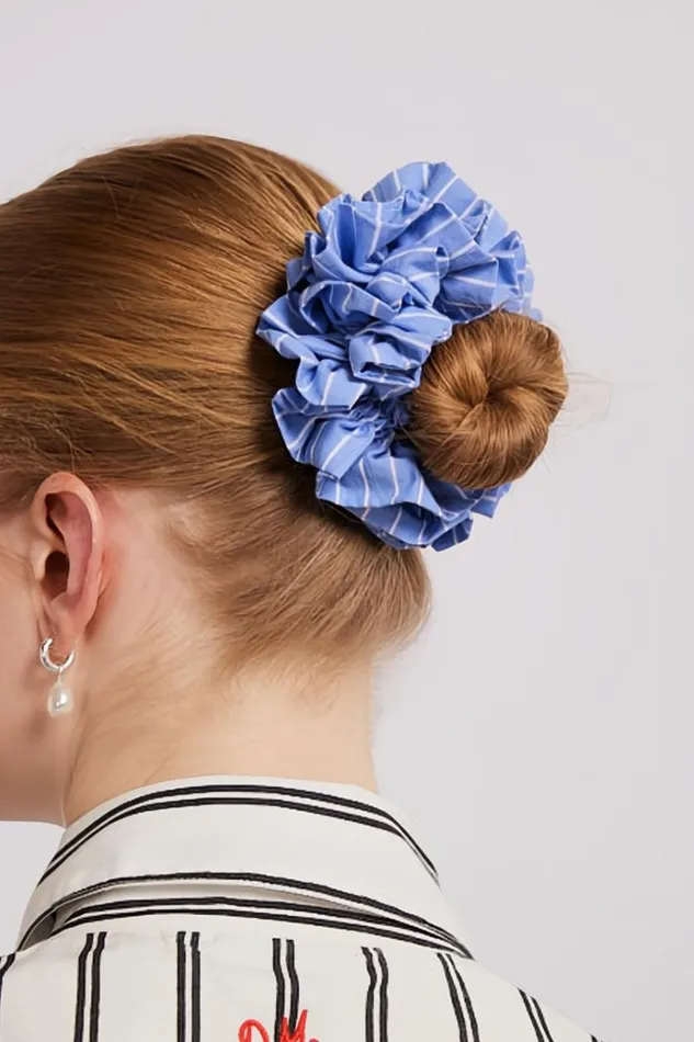 Women Hair Accessories Damson Madder Garter Scrunchie 8211 Blue And White Stripe