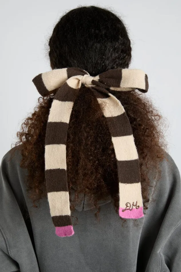 Women Hair Accessories Damson Madder Knitted Hair Bow In Stripe 8211 Ecru and Choc Women Hair Accessories Damson Madder Knitted Hair Bow In Stripe 8211 Ecru and Choc