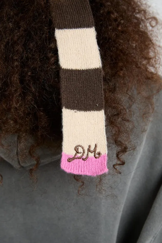 Women Hair Accessories Damson Madder Knitted Hair Bow In Stripe 8211 Ecru and Choc