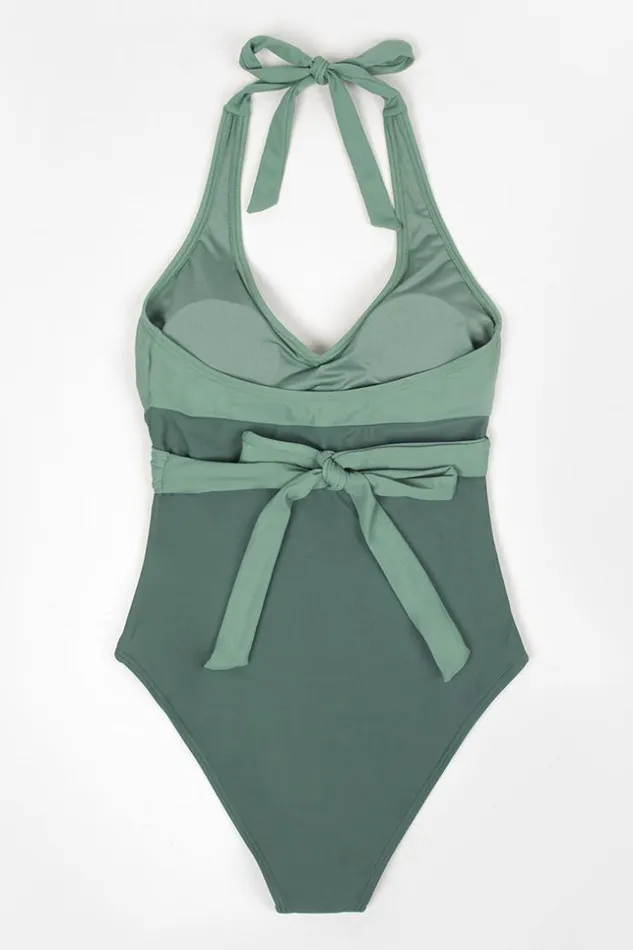 Women Halter and Lace Up Swimsuits Cupshe Sage Crisscross Halter One Piece Swimsuit Green