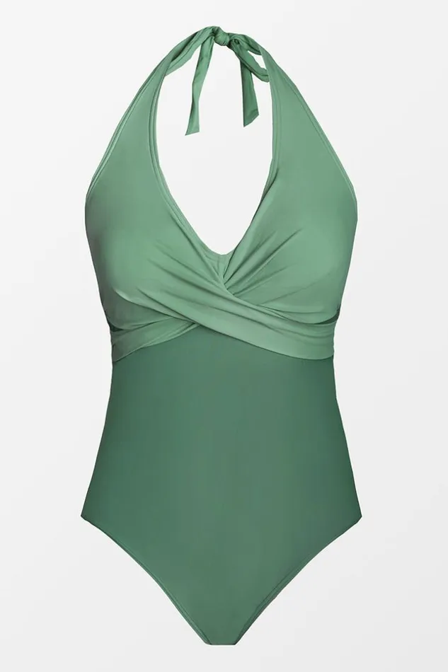 Women Halter and Lace Up Swimsuits Cupshe Sage Crisscross Halter One Piece Swimsuit Green