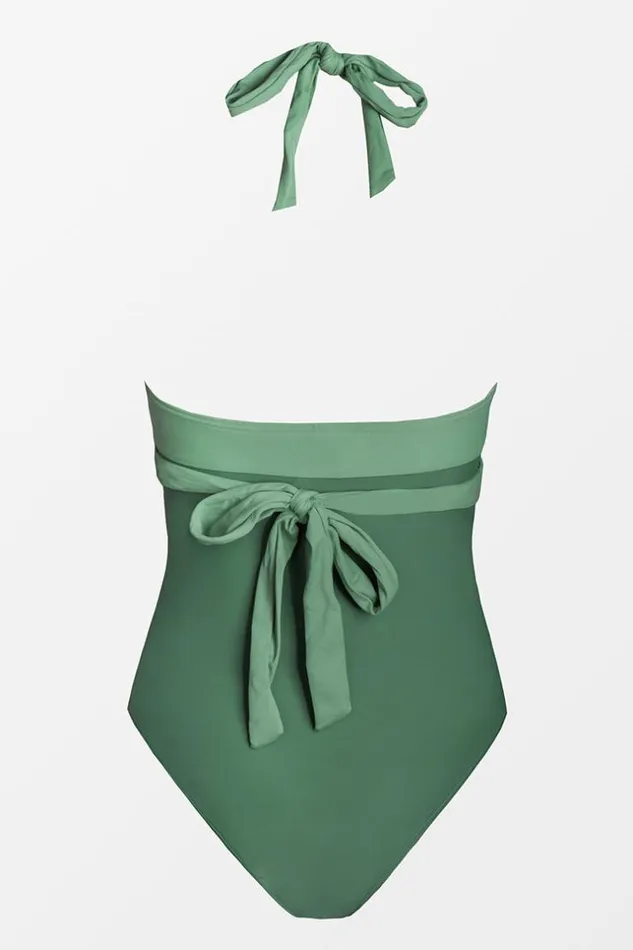 Women Halter and Lace Up Swimsuits Cupshe Sage Crisscross Halter One Piece Swimsuit Green