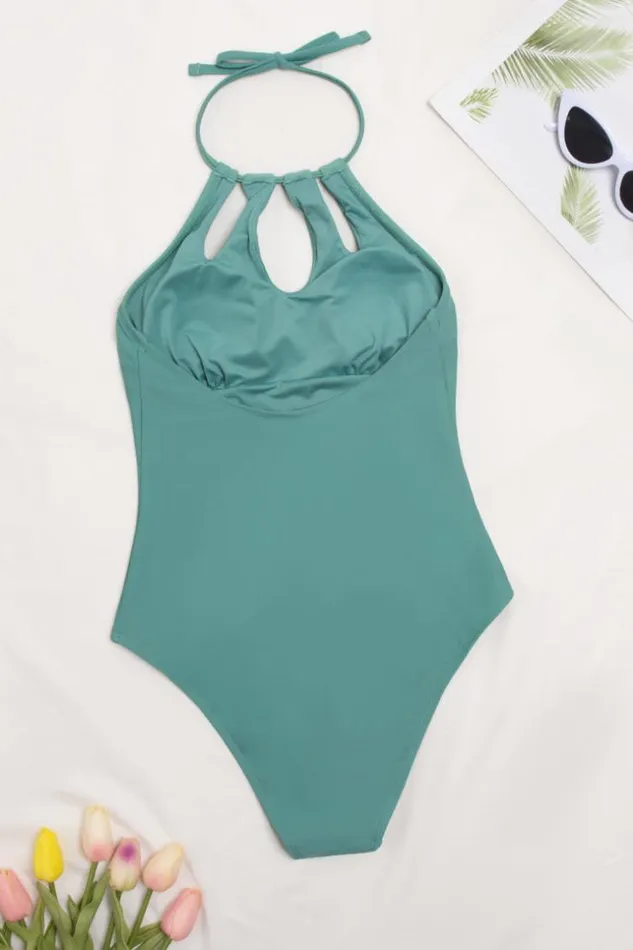 Women Halter and Lace Up Swimsuits Cupshe Seaside Holiday High Neck Cutout One Piece Swimsuit Green