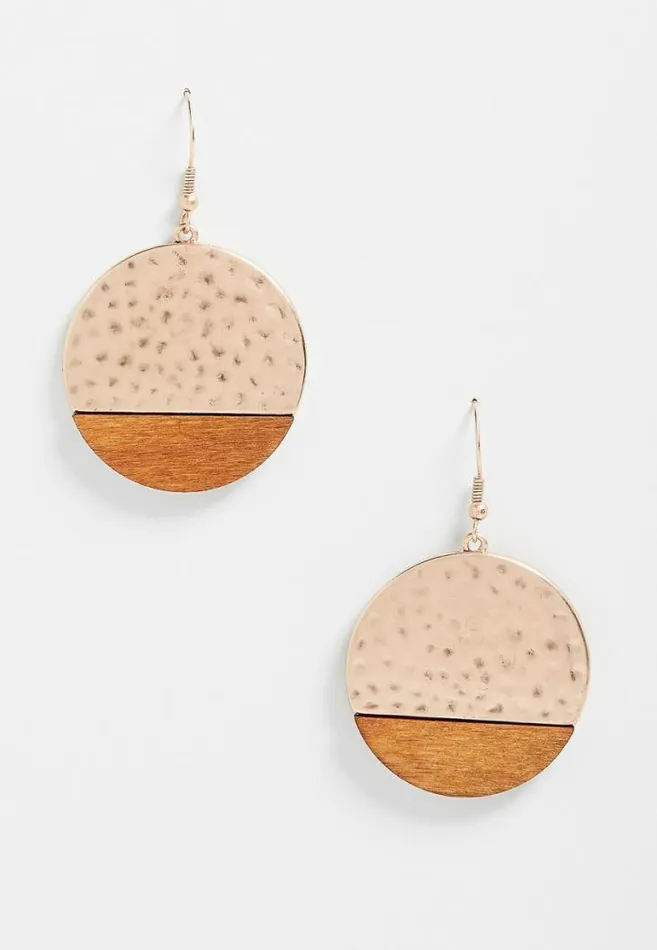 Women Hammered Metal Wood Drop Earrings Maurices Jewelry