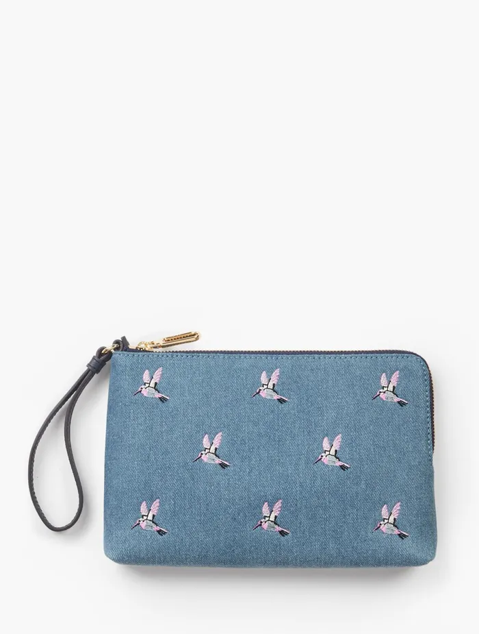 Women Handbags Talbots Embroidered Cotton Wristlet Light Denim