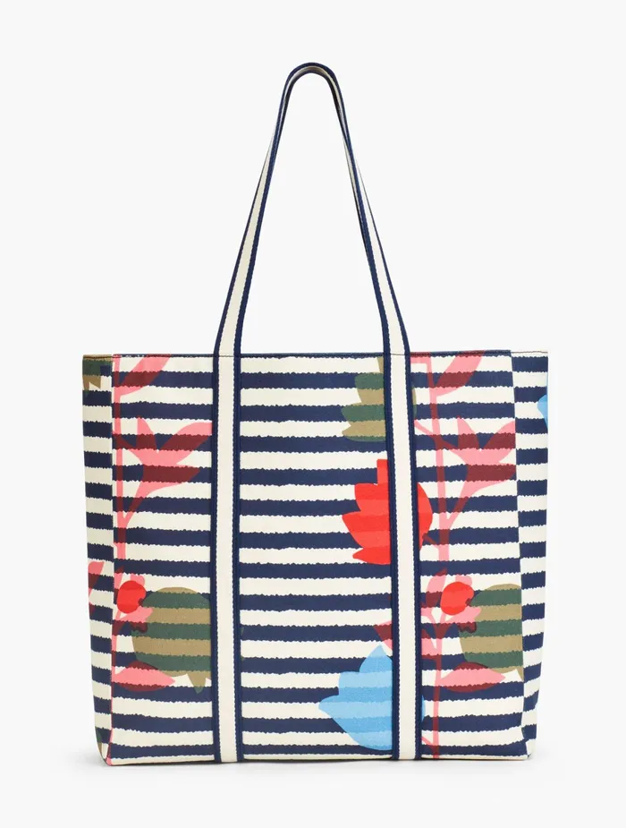 Women Handbags Talbots Flowers and Stripes Canvas Tote Bag India Ink Multi