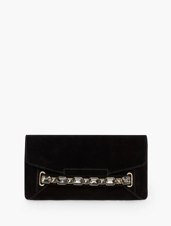 Women Handbags Talbots Suede Gemstone Clutch Black