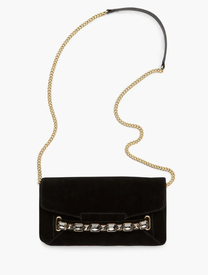 Women Handbags Talbots Suede Gemstone Clutch Black