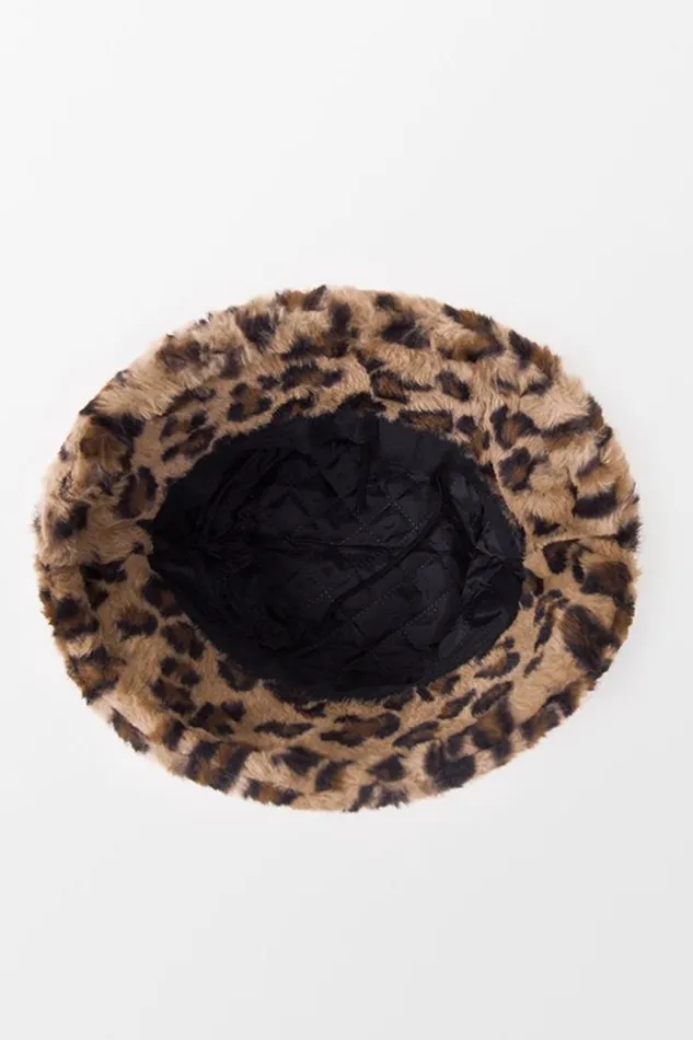 Women Hats and Scarves Cupshe Dynamic Star Brown Leopard Fluffy Bucket Hat Brown