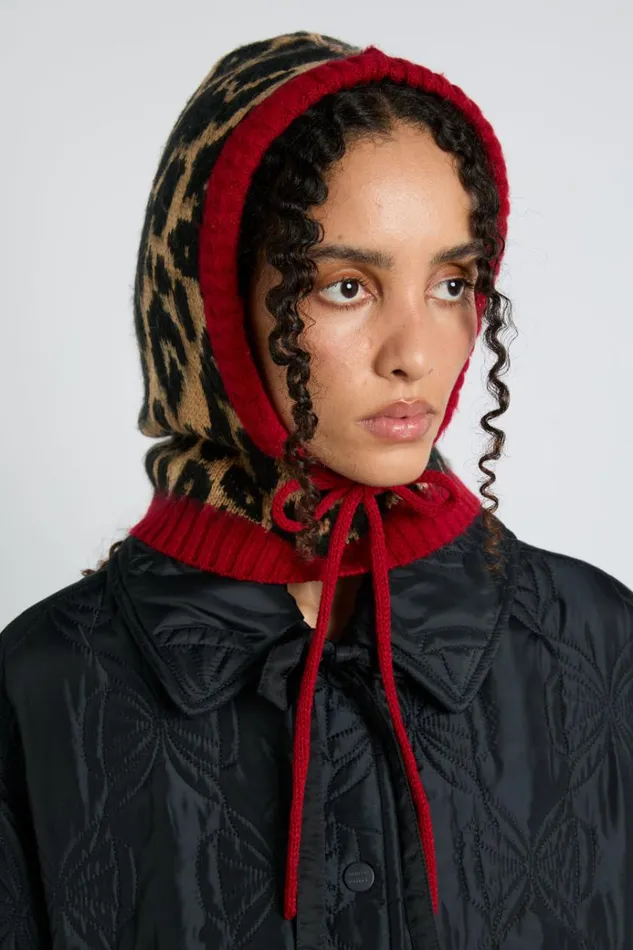 Women Hats Damson Madder Hood In Leopard With Red Tie