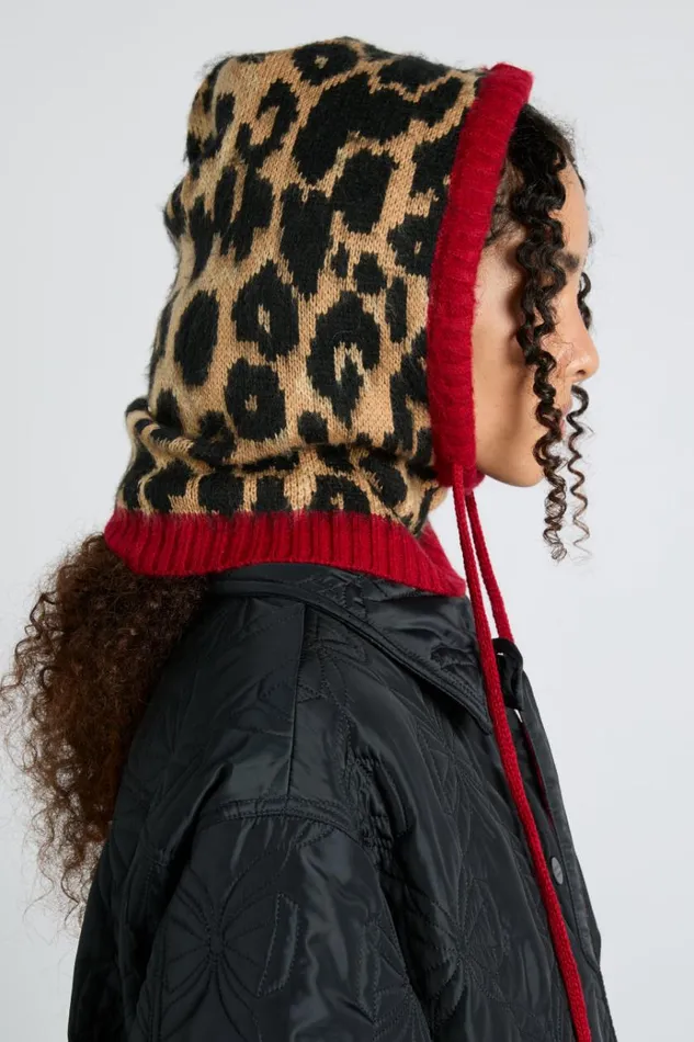 Women Hats Damson Madder Hood In Leopard With Red Tie