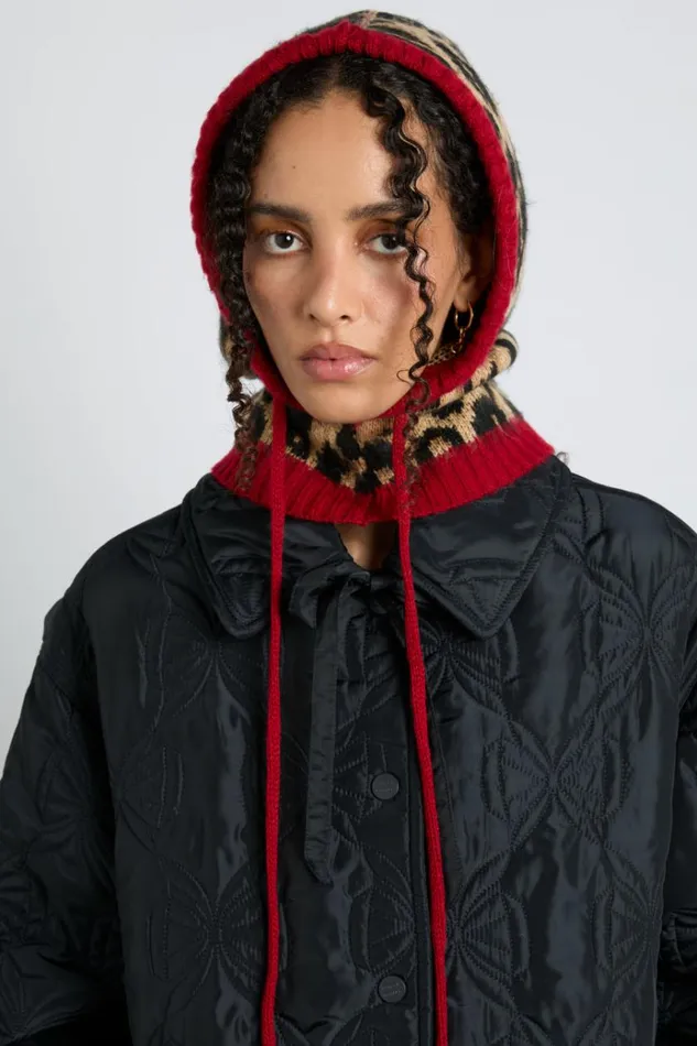 Women Hats Damson Madder Hood In Leopard With Red Tie