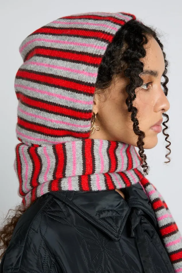 Women Hats Damson Madder Hooded Scarf In Stripe