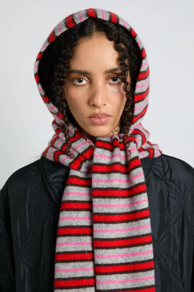 Women Hats Damson Madder Hooded Scarf In Stripe