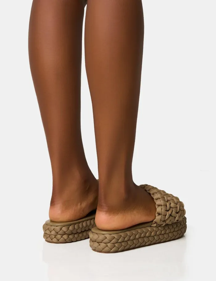 Women Hattie Khaki Woven Platform Sandals Green Public Desire Holiday