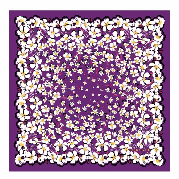 Women Hawaiian Flowers Silk Scarf 50 Violet Longchamp Silk Scarves