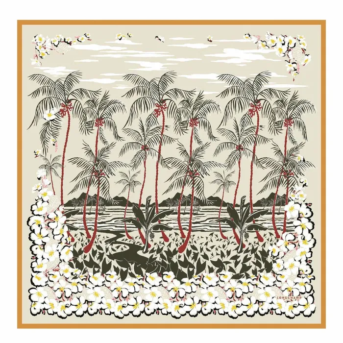 Women Hawaiian Flowers Silk Scarf 90 Apricot Longchamp Silk Scarves