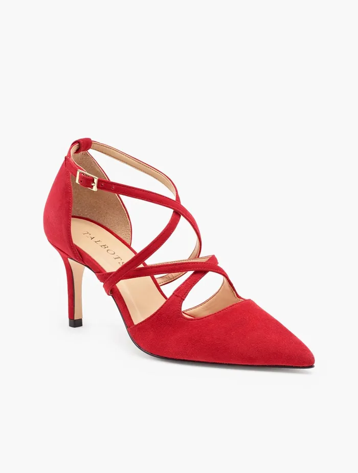 Women Heels Talbots Erica Strappy Suede Pumps Red Pop