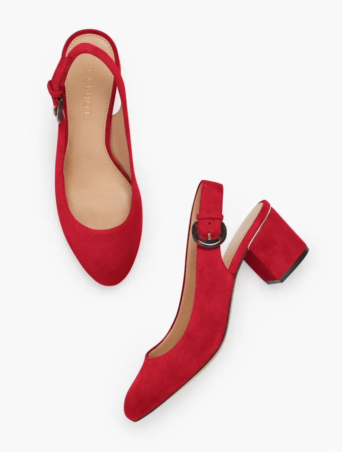 Women Heels Talbots Isa Suede Tortoise Buckle Block Heel Pumps Red Pop