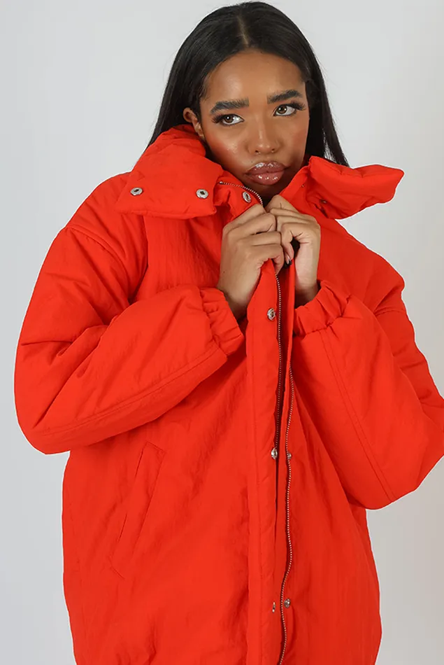 Women High Neck Puffer Jacket Orange Kaiia Orange Public Desire Outerwear and Jackets
