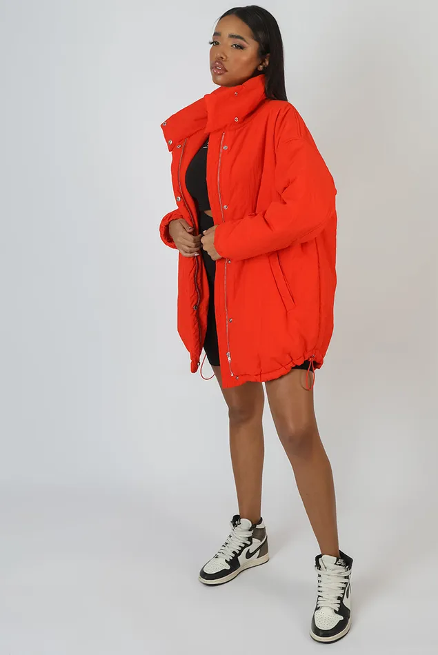 Women High Neck Puffer Jacket Orange Kaiia Orange Public Desire Outerwear and Jackets