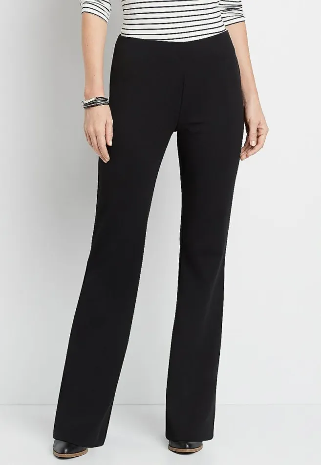 Women High Rise Black Stretch Crepe Flare Pant Maurices Bottoms