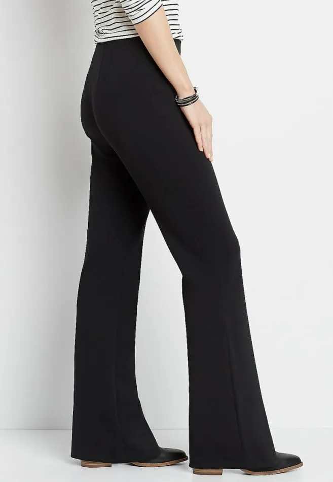 Women High Rise Black Stretch Crepe Flare Pant Maurices Bottoms