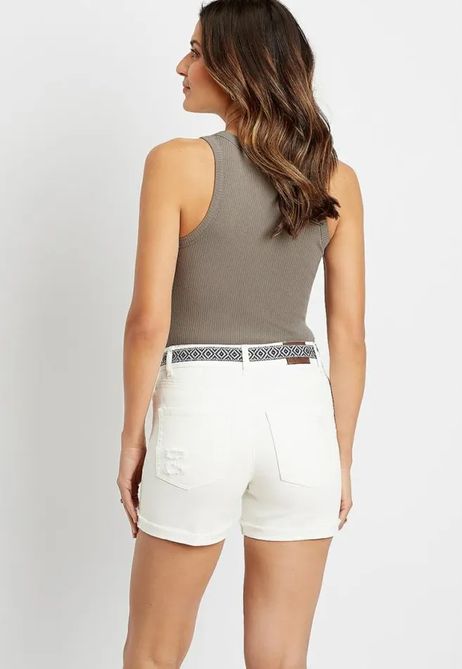Women High Rise White Vintage Belted 5In Short Maurices Jeans