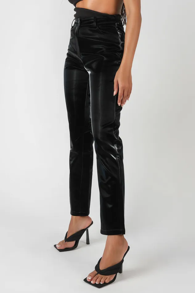 Women High Shine Vinyl Straight Leg Trousers Black Kaiia Black Public Desire Trousers