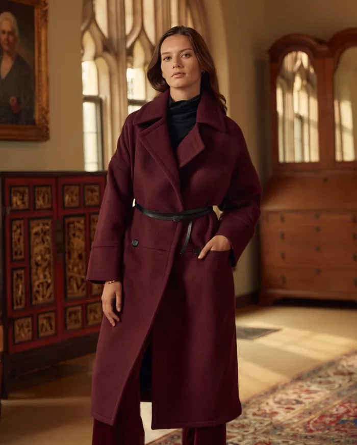Women Jackets and Outerwear Billy Reid Cocoon Coat Solid Burgundy