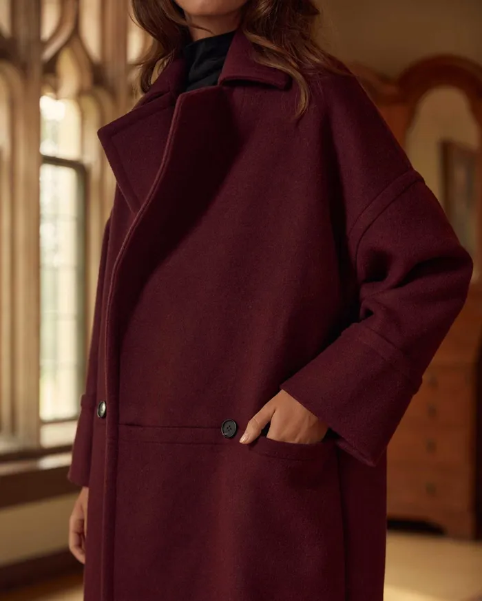 Women Jackets and Outerwear Billy Reid Cocoon Coat Solid Burgundy