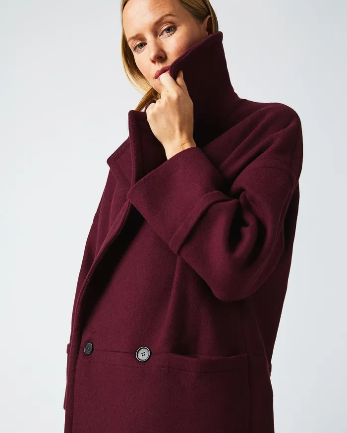 Women Jackets and Outerwear Billy Reid Cocoon Coat Solid Burgundy
