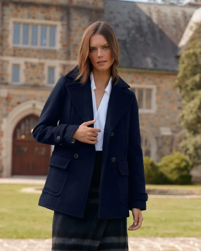 Women Jackets and Outerwear Billy Reid Women039s Bond Peacoat Navytopaz