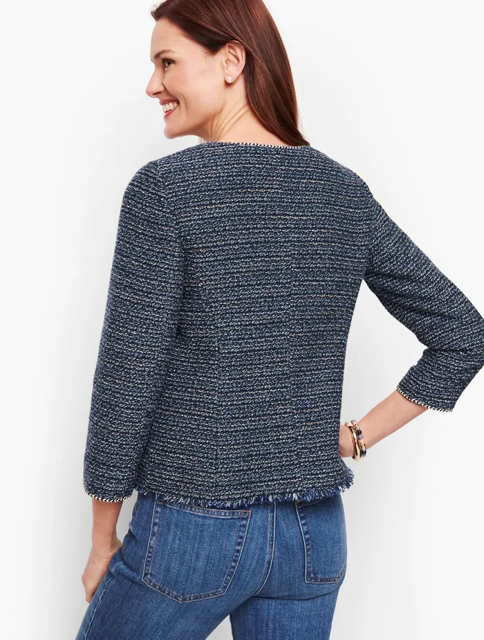 Women Jackets And Blazers Talbots Airy Tweed Woven Jacket Blue Multi