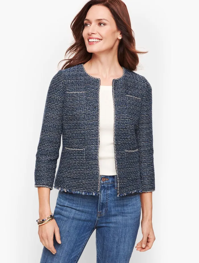 Women Jackets And Blazers Talbots Airy Tweed Woven Jacket Blue Multi