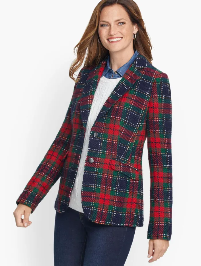 Women Jackets And Blazers Talbots Classic Shetland Blazer Red Pop Multi