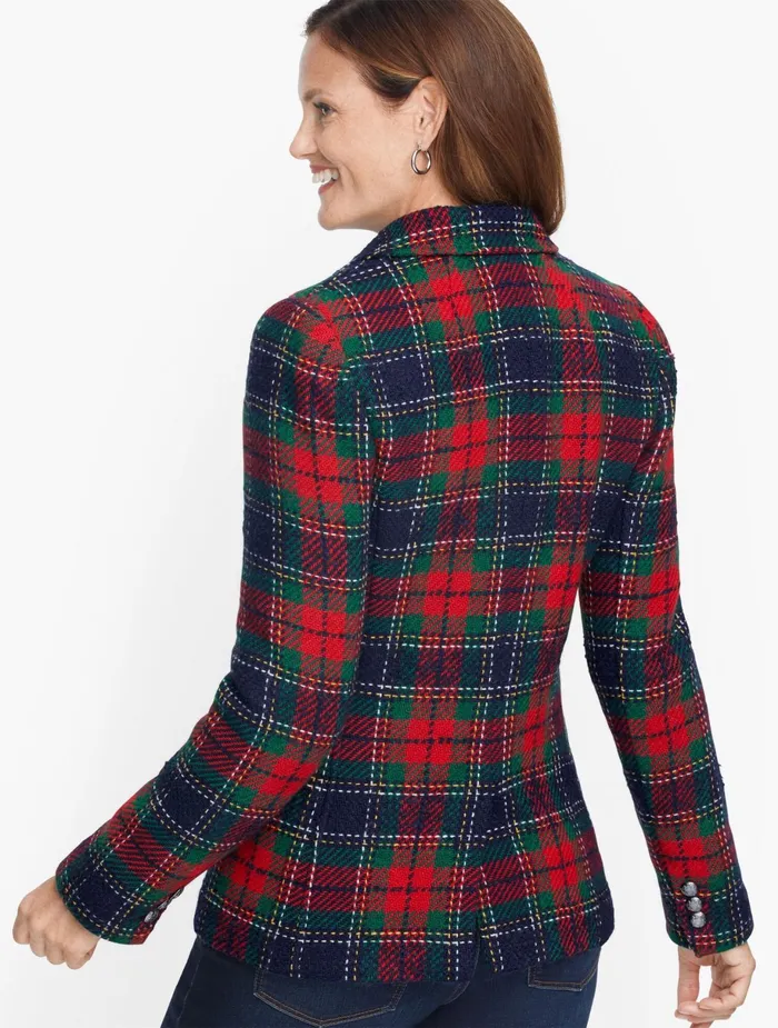Women Jackets And Blazers Talbots Classic Shetland Blazer Red Pop Multi