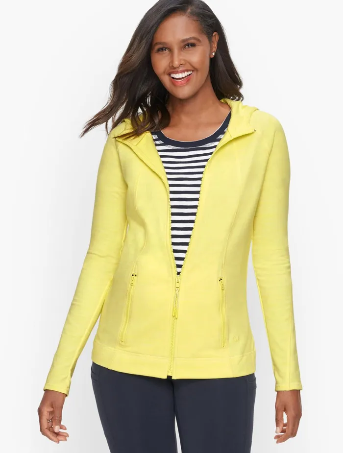 Women Jackets And Blazers Talbots Comfort Plush Hooded Jacket Citrus Honey