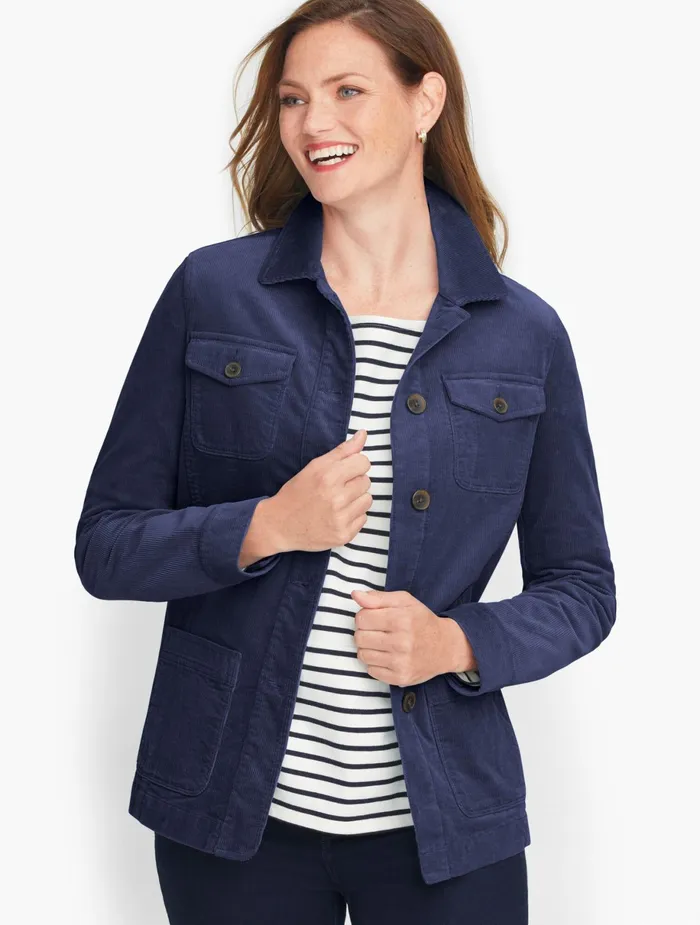 Women Jackets And Blazers Talbots Corduroy Utility Jacket Indigo Blue