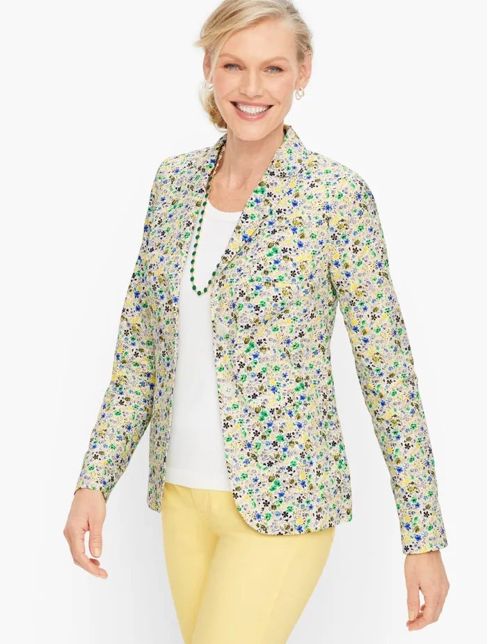 Women Jackets And Blazers Talbots Cotton Ditsy Floral Blazer Ivory Multi