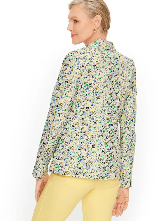 Women Jackets And Blazers Talbots Cotton Ditsy Floral Blazer Ivory Multi