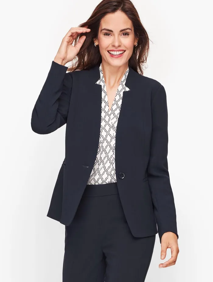 Women Jackets And Blazers Talbots Easy Travel Stand Collar Blazer Black