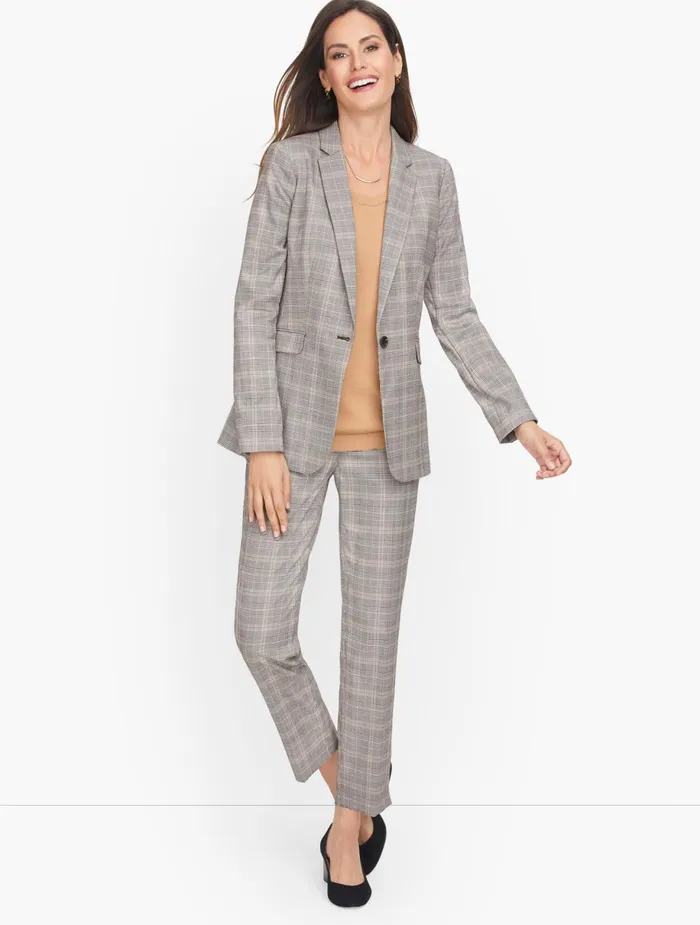Women Jackets And Blazers Talbots Glen Plaid Single Button Blazer Blackwhitetan Women Jackets And Blazers Talbots Glen Plaid Single Button Blazer Blackwhitetan