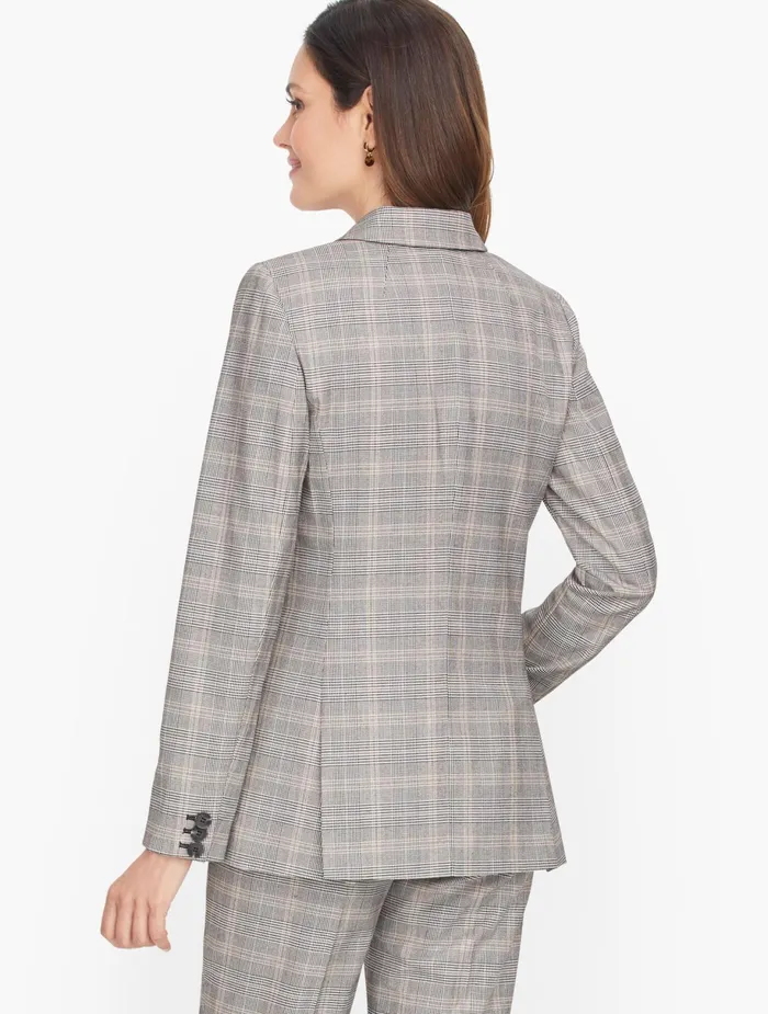 Women Jackets And Blazers Talbots Glen Plaid Single Button Blazer Blackwhitetan