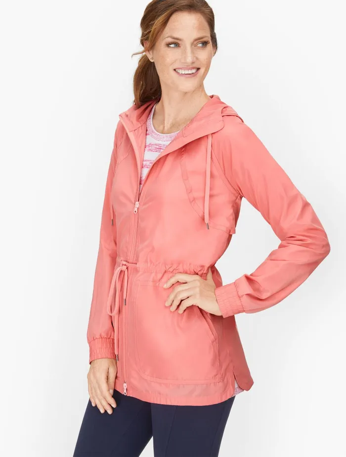 Women Jackets And Blazers Talbots Hooded Cinched Waist Woven Jacket Preppy Pink