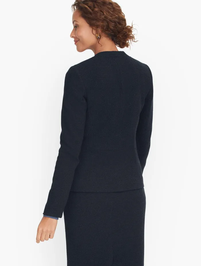 Women Jackets And Blazers Talbots Knit Tweed Open Front Jacket Navyblack Melange