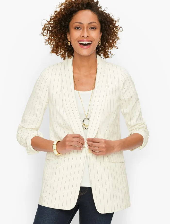 Women Jackets And Blazers Talbots Shawl Collar Blazer Ivoryblack