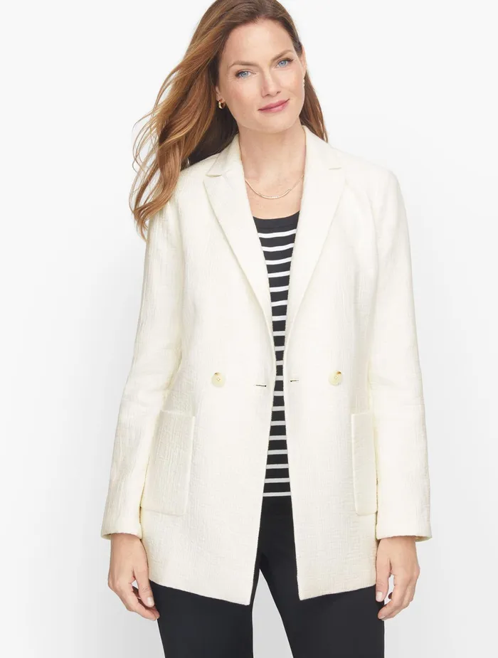 Women Jackets And Blazers Talbots Textured Double Breasted Blazer Ivory