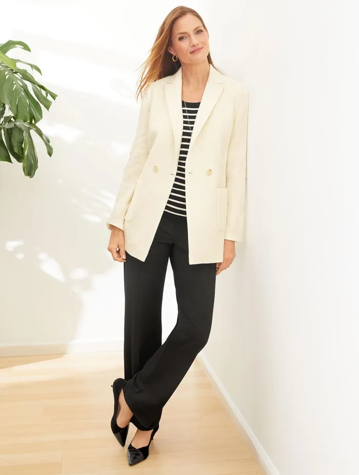 Women Jackets And Blazers Talbots Textured Double Breasted Blazer Ivory
